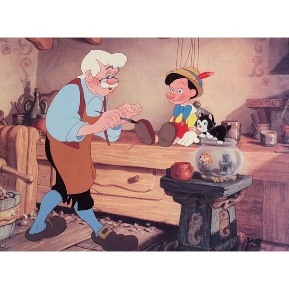 Vintage Framed Disney Pinocchio Art Print 19x31 Classic 1990s Animation Decor - Picture 2 of 7